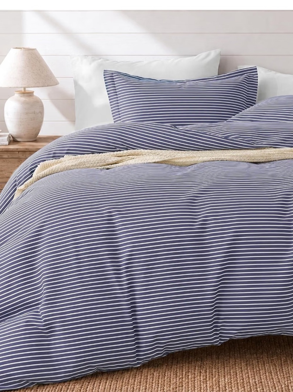 JOLLYVOGUE Striped Queen Duvet Cover Set with Blue Stripes NWT